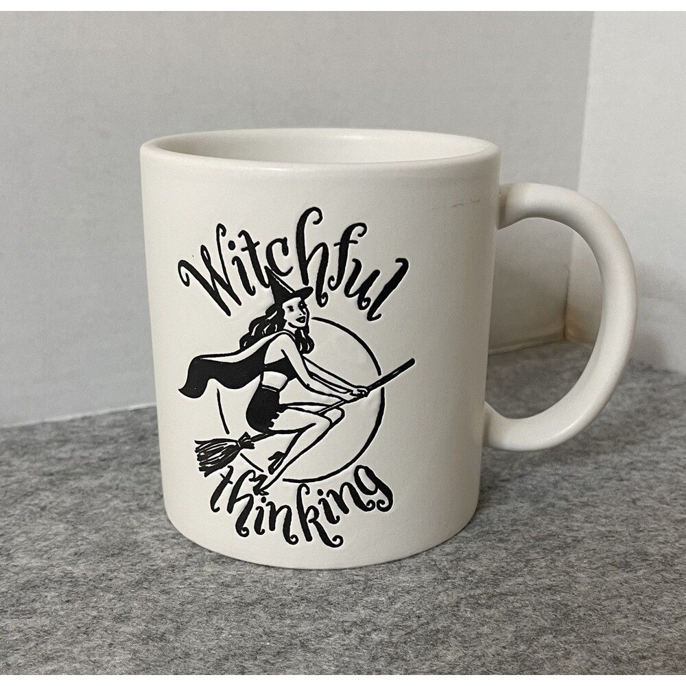 Witchy Halloween Retro Pin-Up Sexy Witch & Broomstick Mug 16Oz NWOT